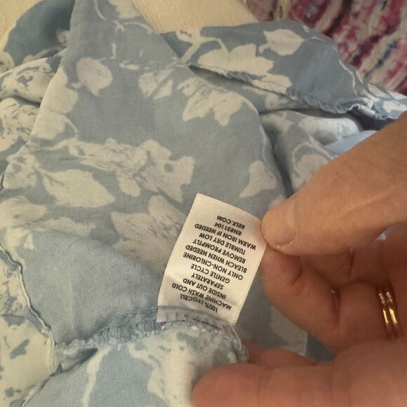 New Directions Womens Blue Floral Smocked Dress Ruffled Peasant sz L lyocell - Picture 6 of 8